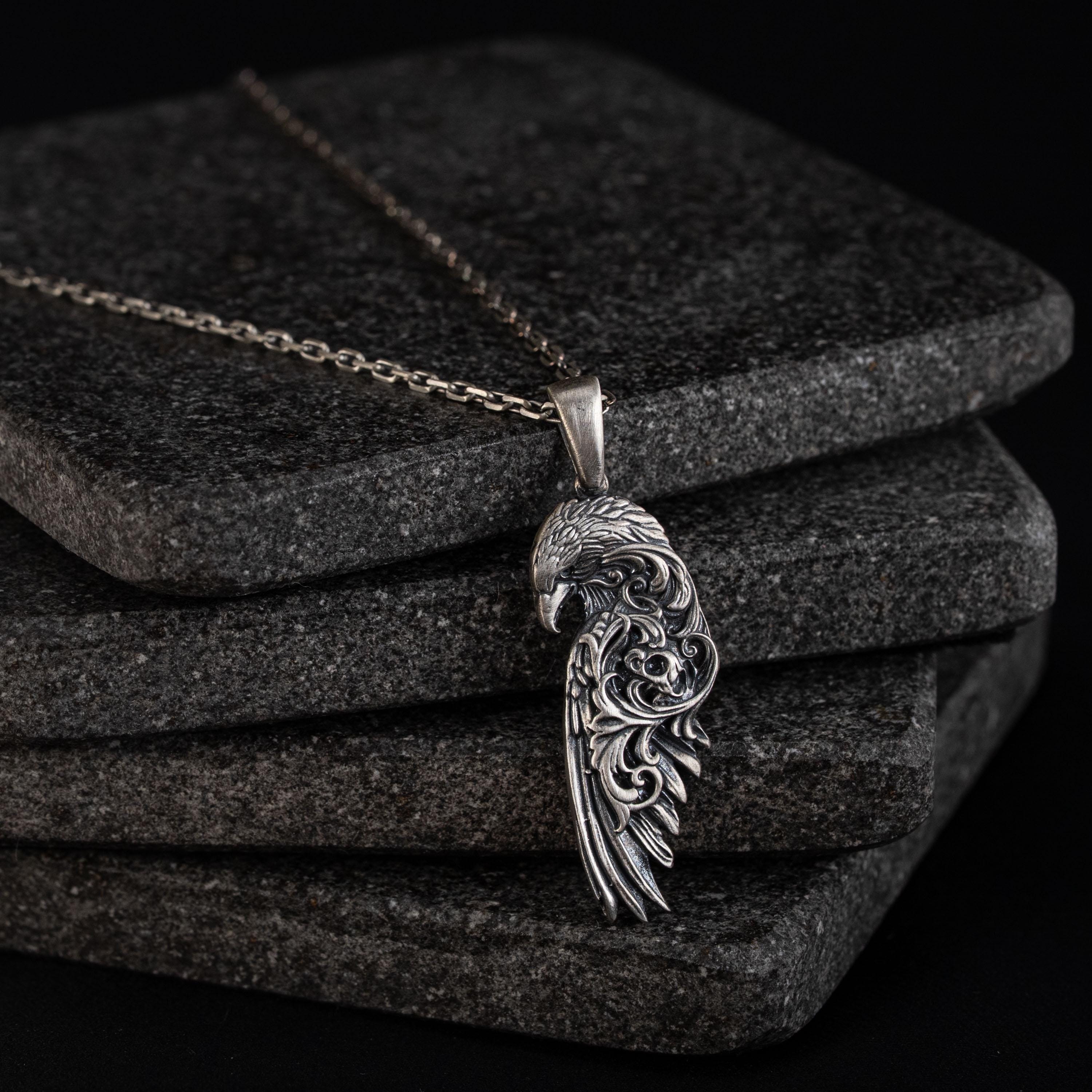 925 Sterling Silver Raven Pendant Necklace