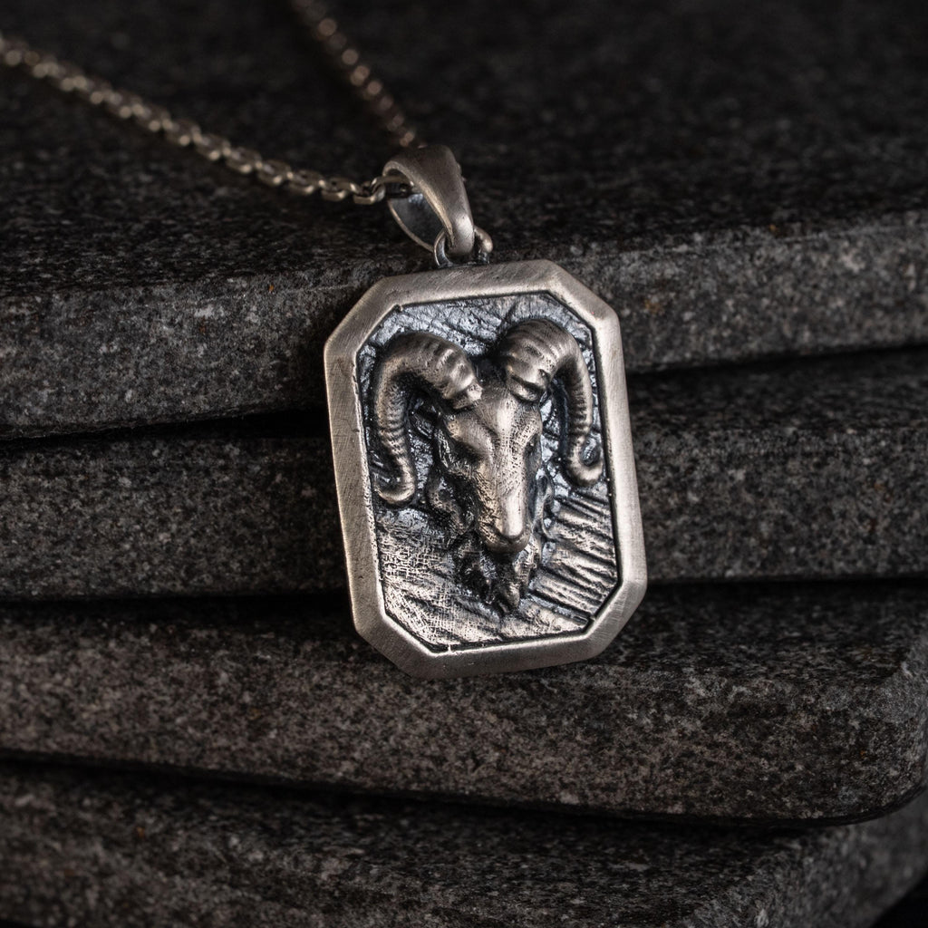 Custom Ram Skull Sterling Silver Necklace
