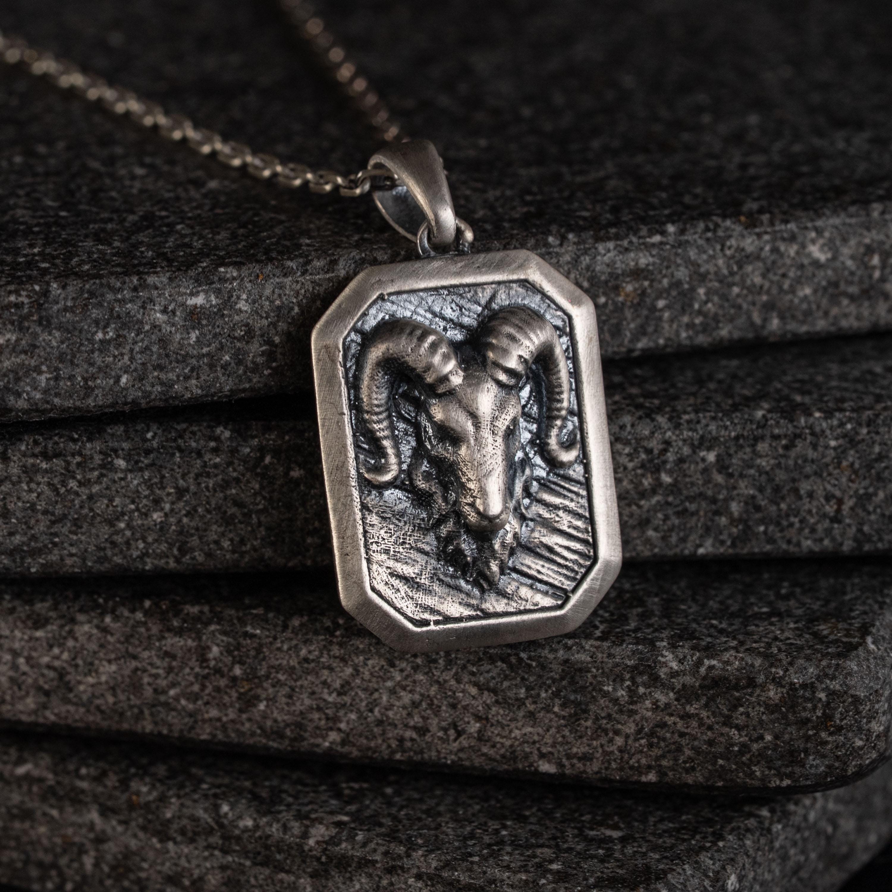 Custom Ram Skull Sterling Silver Necklace