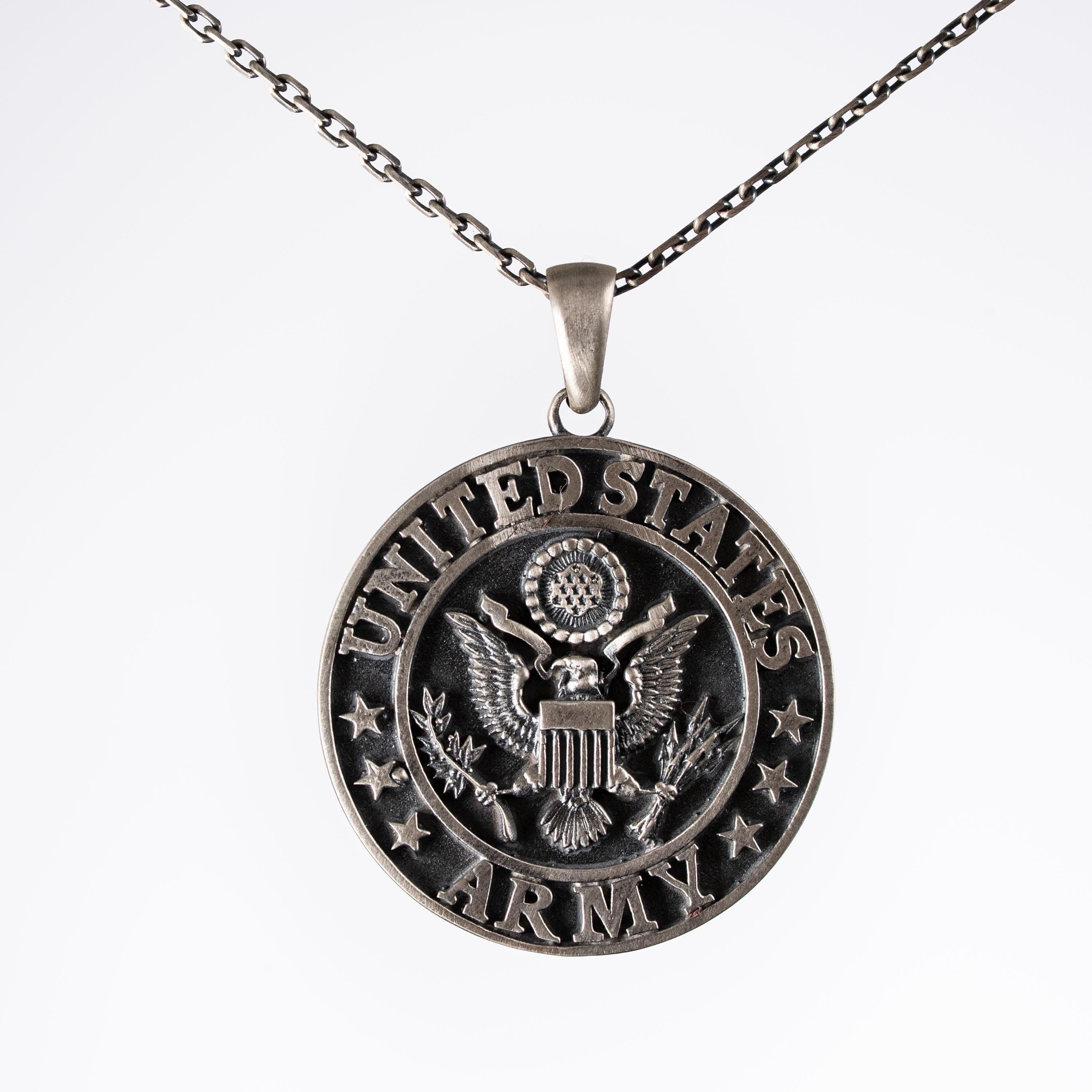 Custom 925 Sterling Silver US Army Pendant Necklace