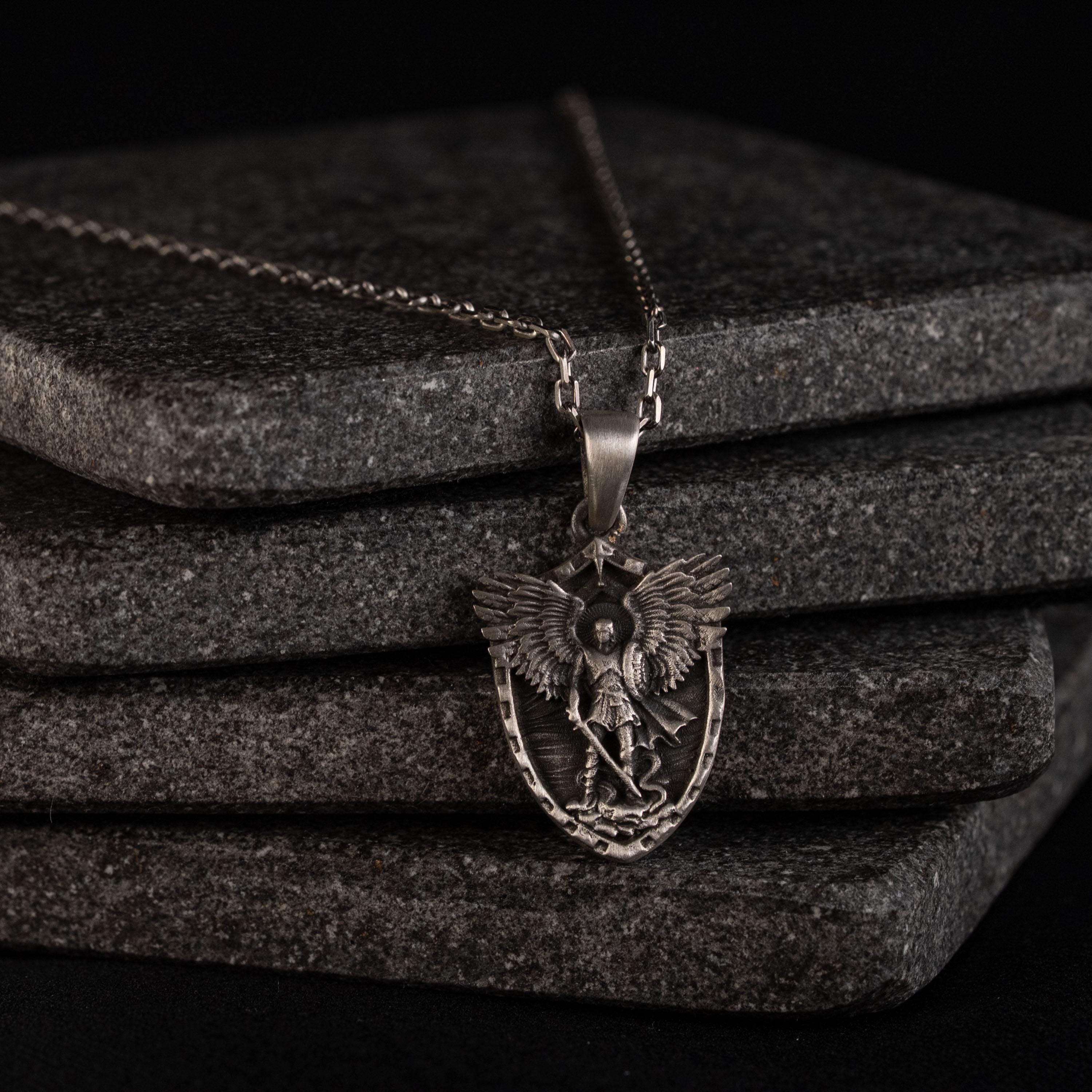 St. Michael Archangel Shield 925 Sterling Silver Necklace