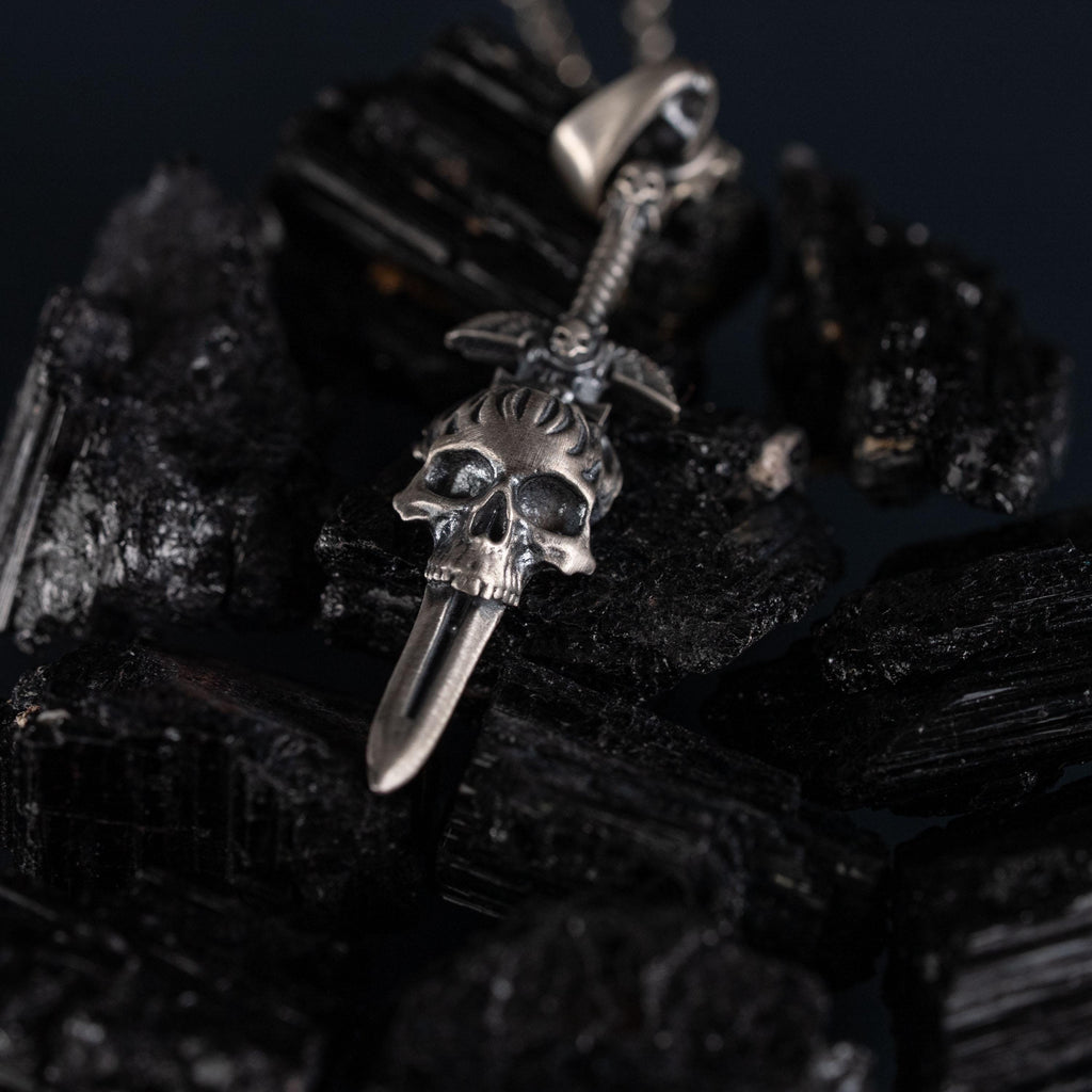 Skull Cross Sword 925 Sterling Silver Pendant Necklace
