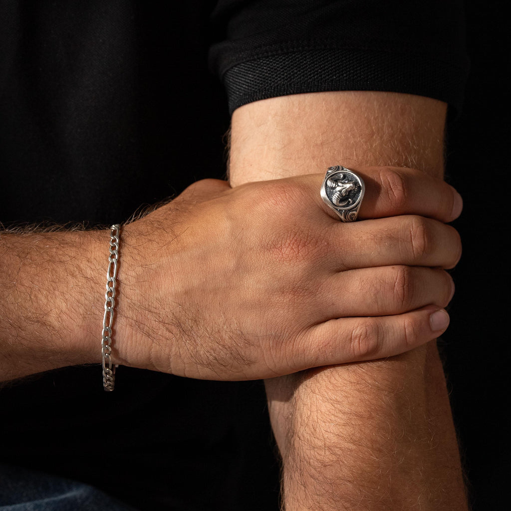 Sterling Silver Aries Ram Head Signet Ring