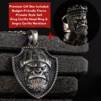 925 Sterling Silver Gorilla King Ring & Angry Gorilla Necklace Set