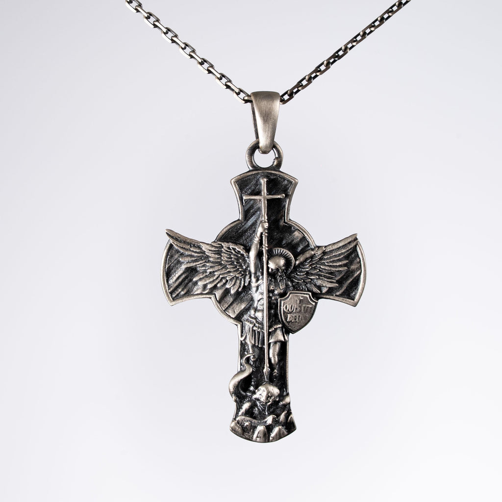 Archangel Michael 925 Sterling Silver Pendant - Saint Michael Cross Necklace