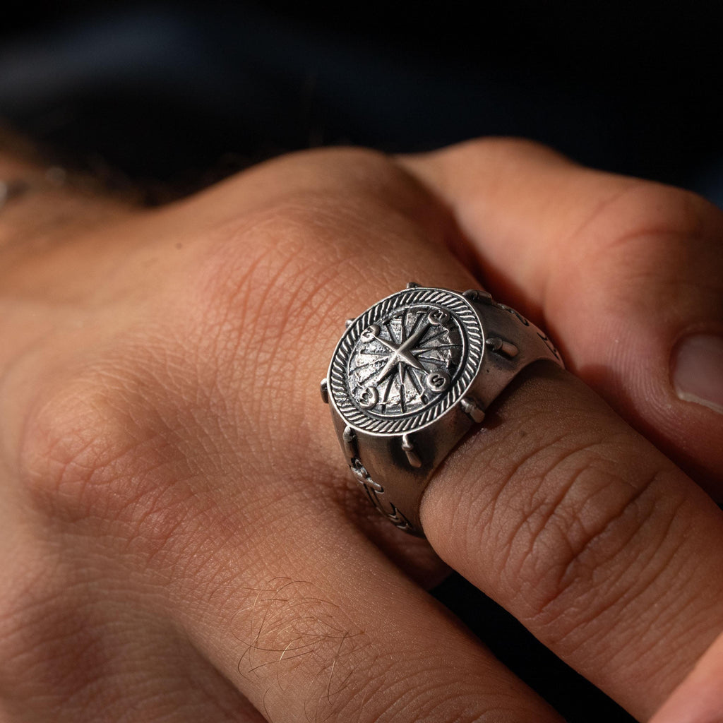 Unisex 925 Sterling Silver Compass & Anchor Jewelry Set