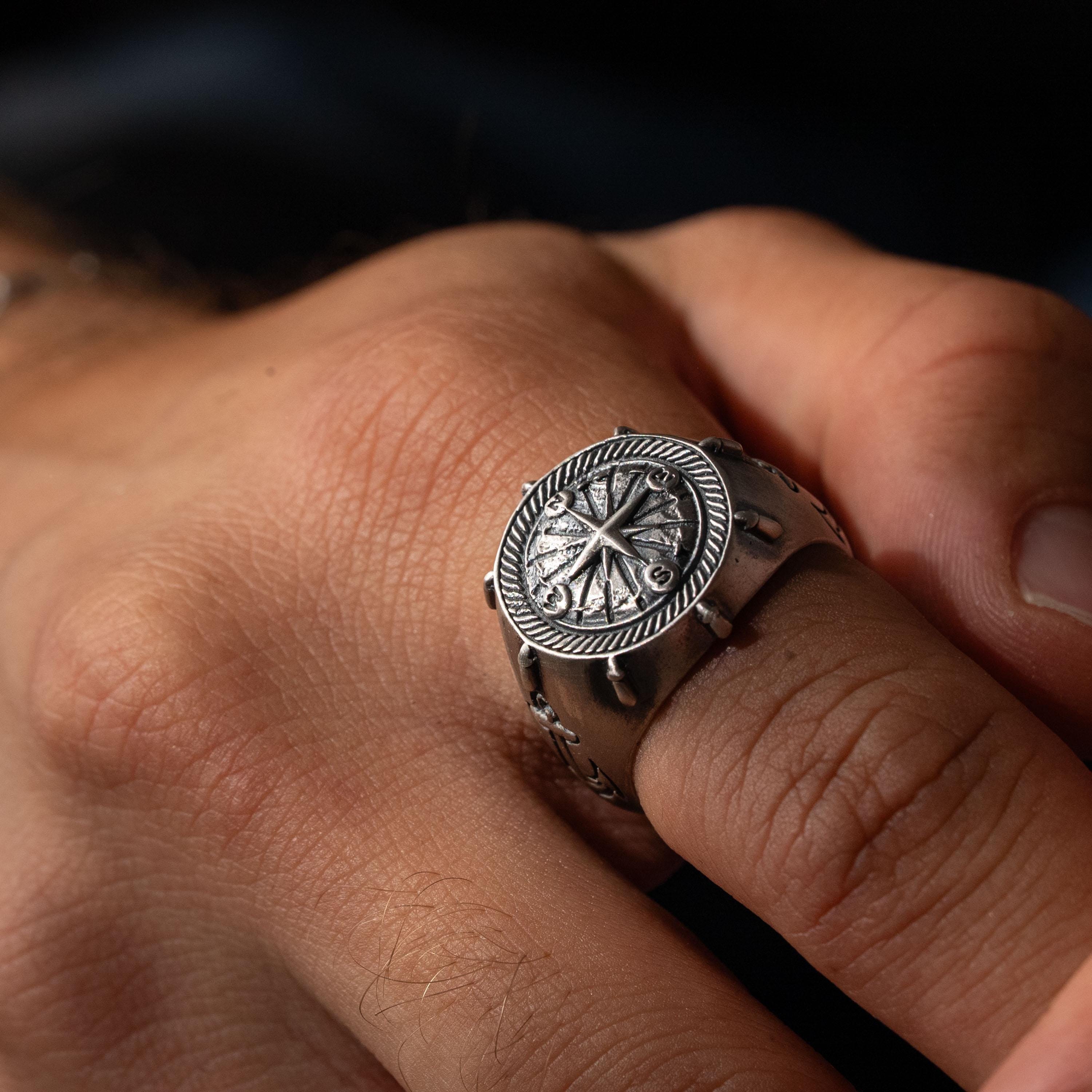 Unisex 925 Sterling Silver Compass & Anchor Jewelry Set