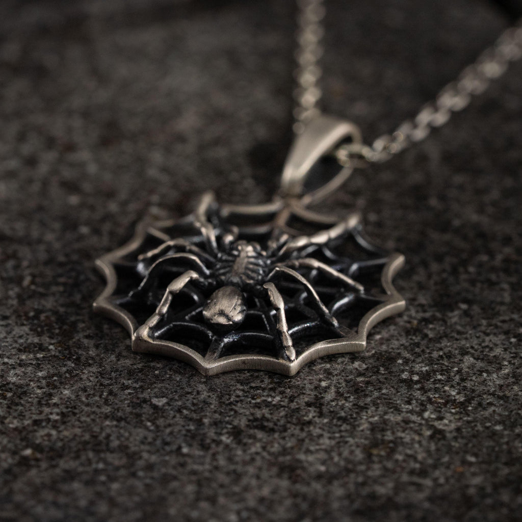 Spider Web 925 Sterling Silver Pendant Gothic Spider Necklace