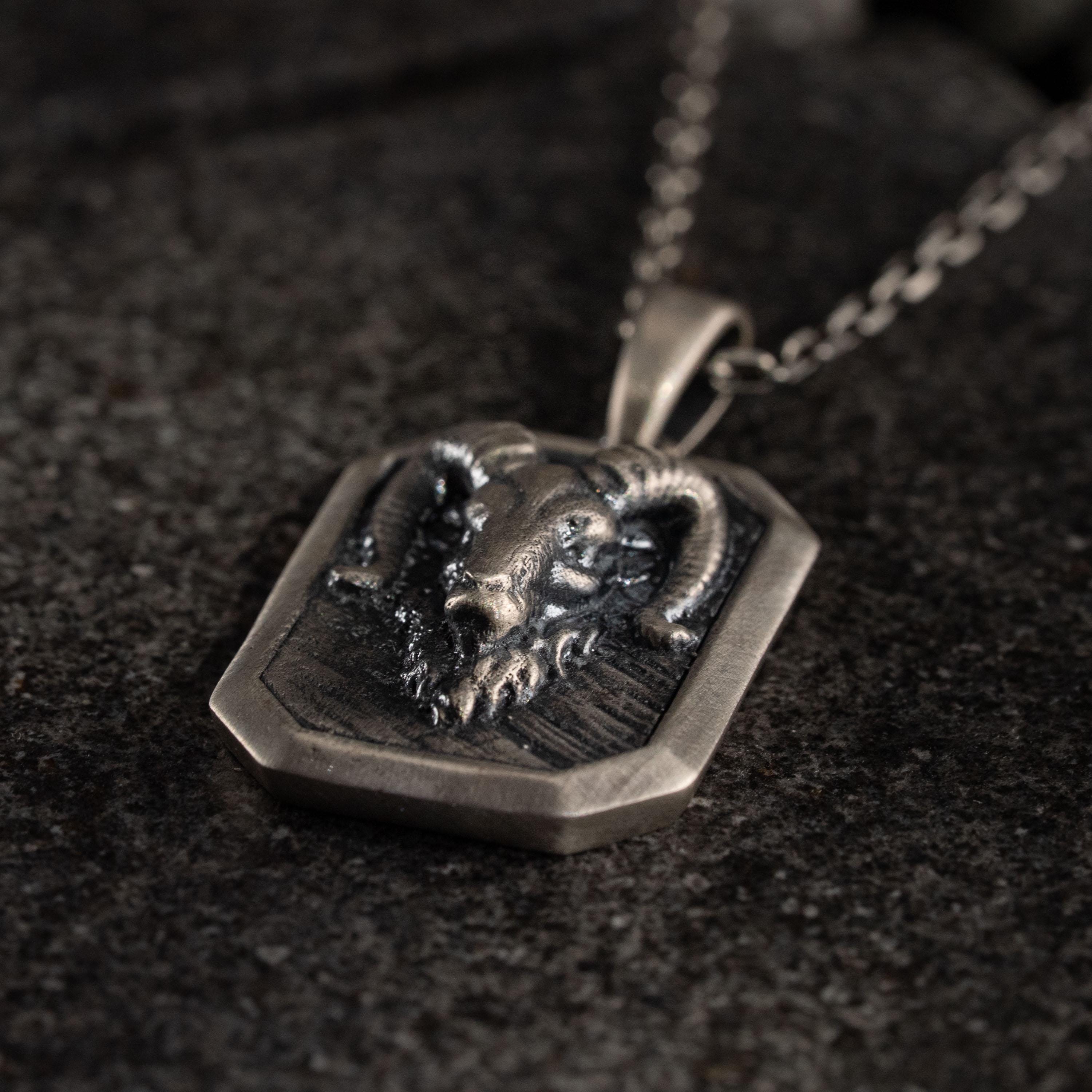 Custom Ram Skull Sterling Silver Necklace