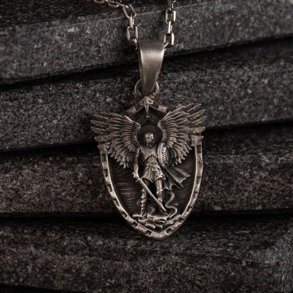 Personalized St. Michael Archangel Shield 925 Sterling Silver Necklace