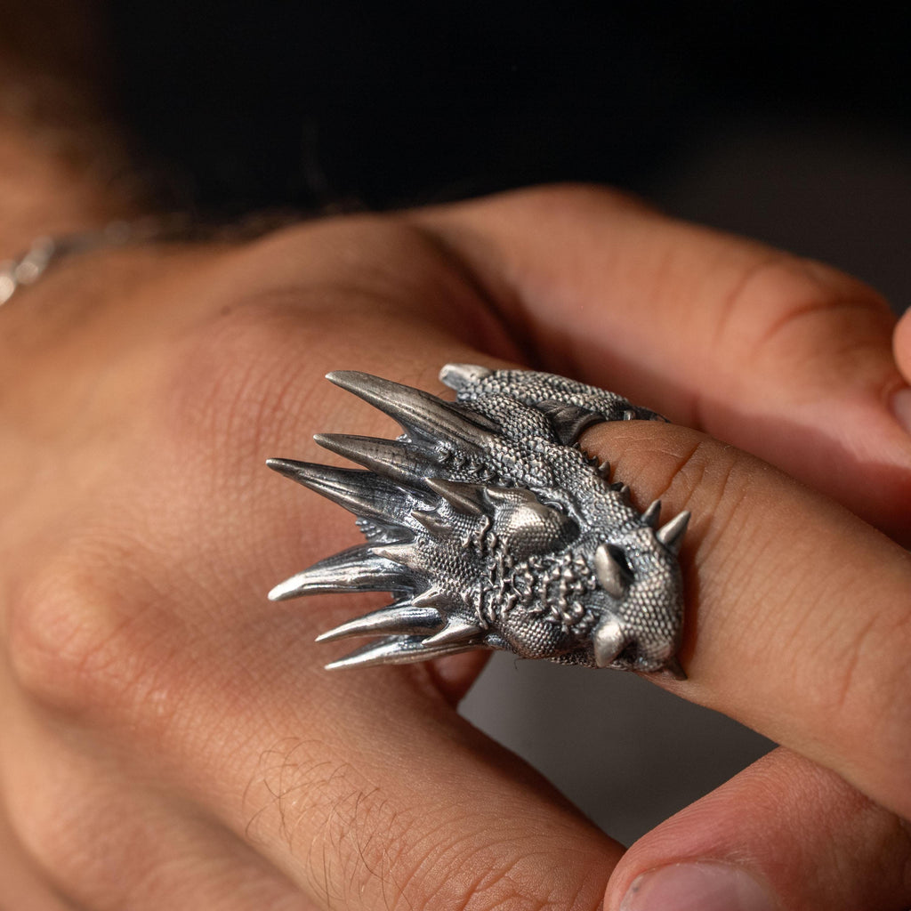 925 Sterling Silver Dragon Head Ring for Men