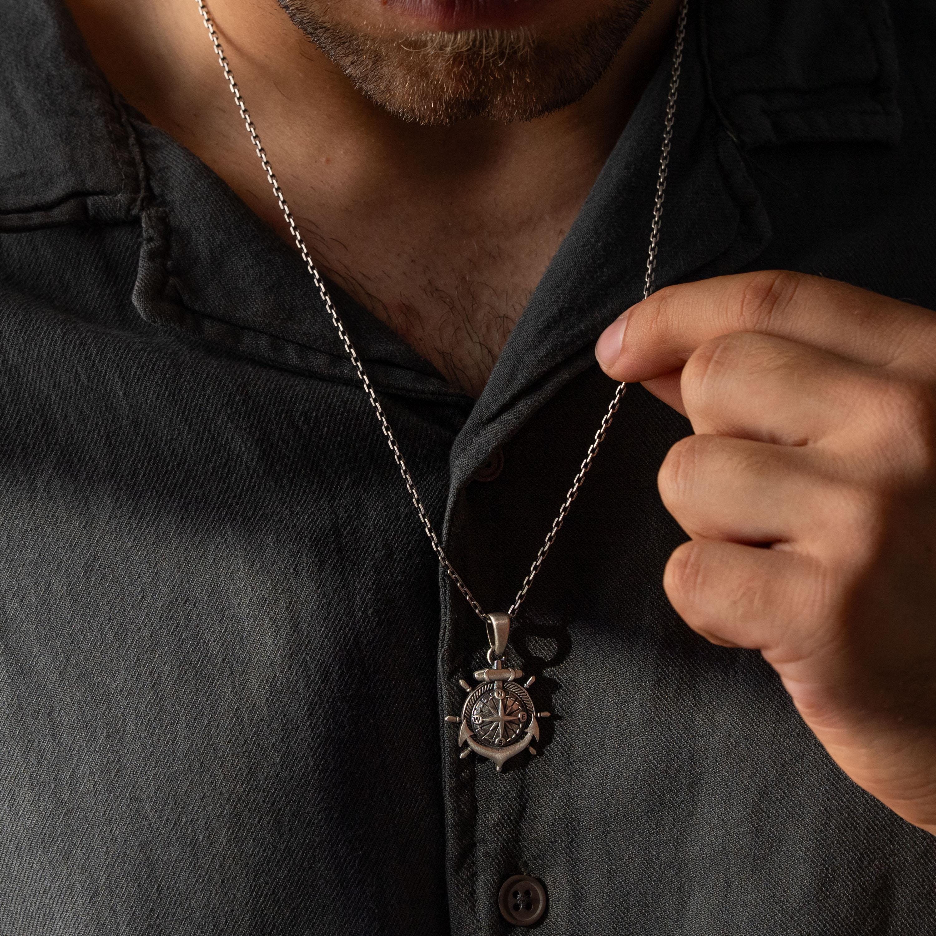 Unisex 925 Sterling Silver Compass & Anchor Jewelry Set