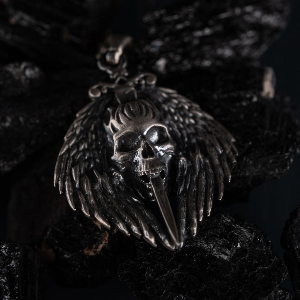 Gothic Skull Sword 925 Sterling Silver Pendant Necklace