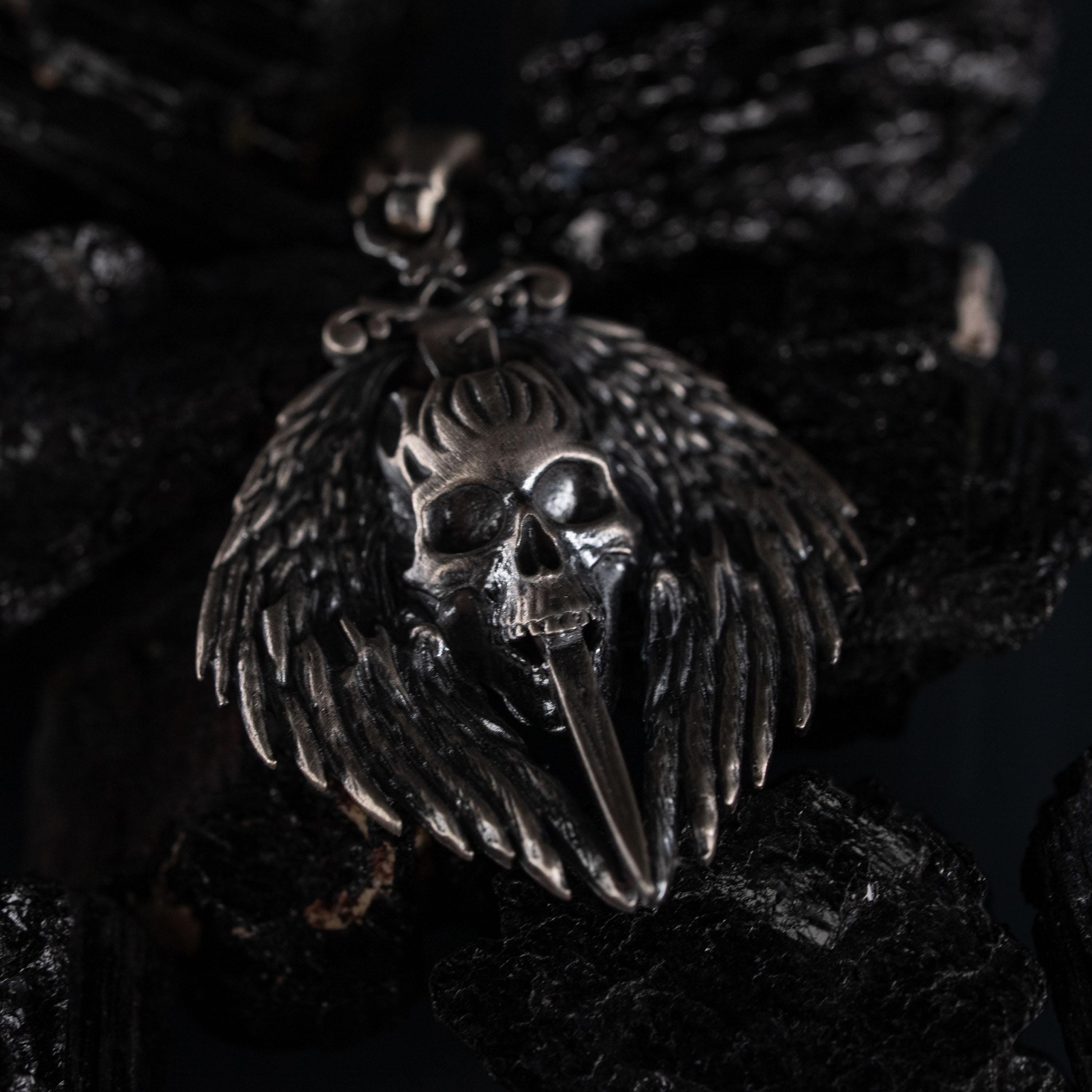 Gothic Skull Sword 925 Sterling Silver Pendant Necklace