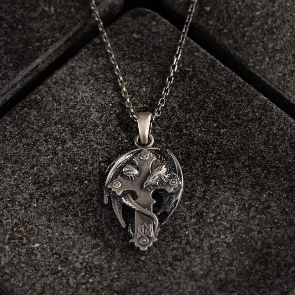 Dragon Cross 925 Sterling Silver Pendant Necklace