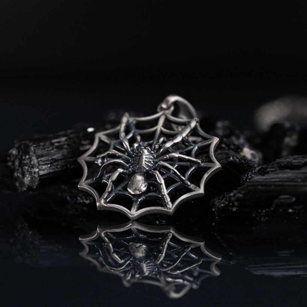 Spider Web 925 Sterling Silver Pendant Gothic Spider Necklace
