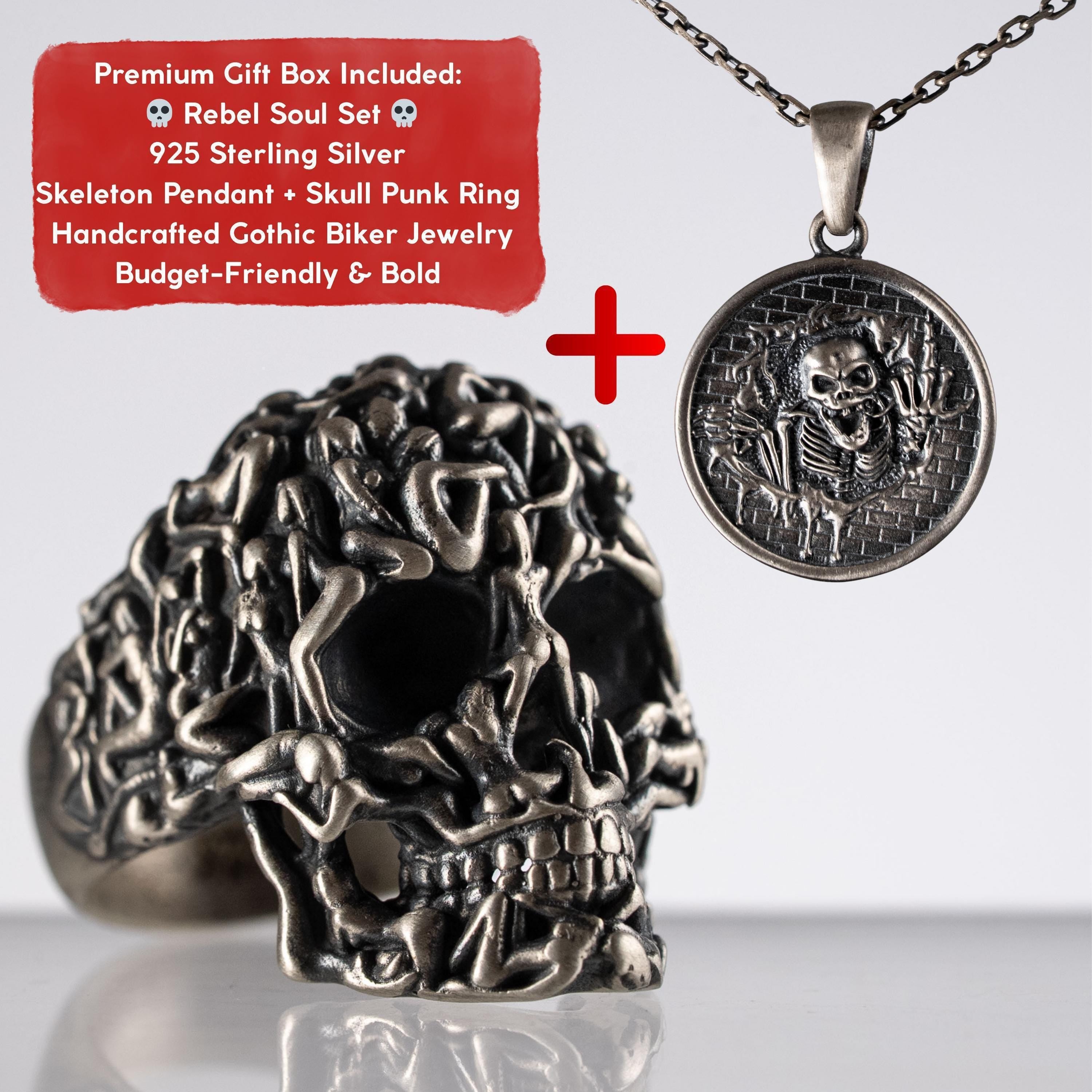 Unisex 925 Sterling Silver Skull Jewelry Set