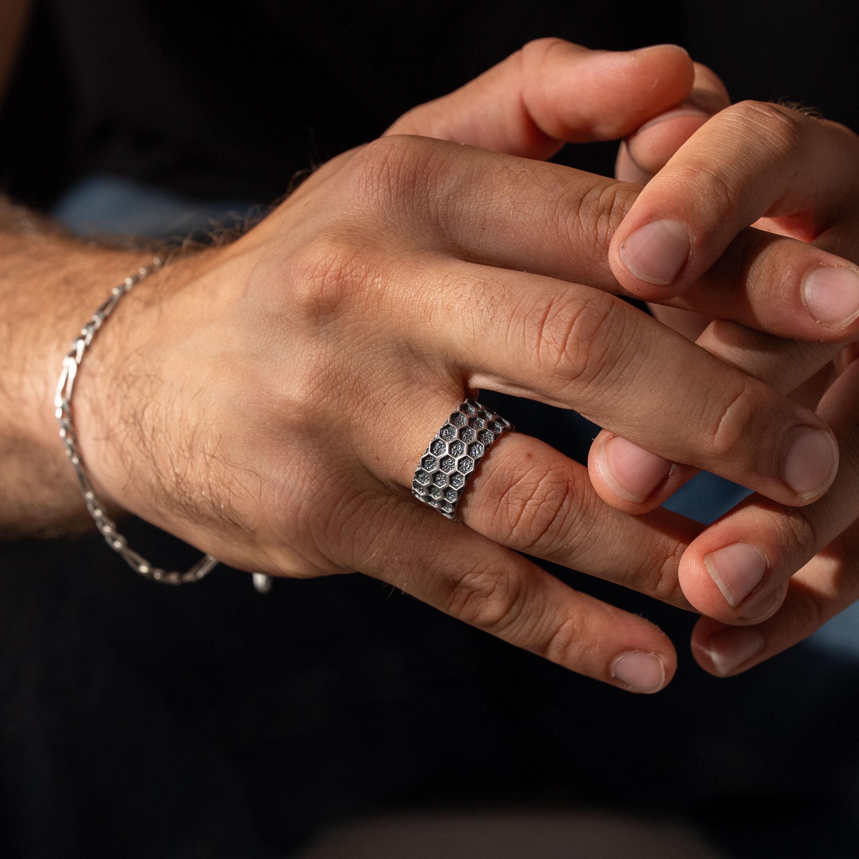 Custom Honeycomb 925 Sterling Silver Ring