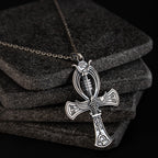 925 Sterling Silver Pharaoh Ring & Ankh Eye of Horus Pendant Necklace