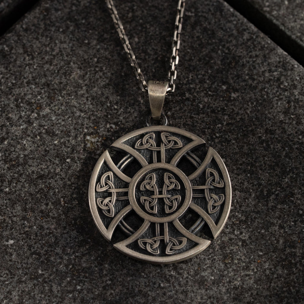 Celtic Knot Cross Handmade Sterling Silver Men Charm Necklace