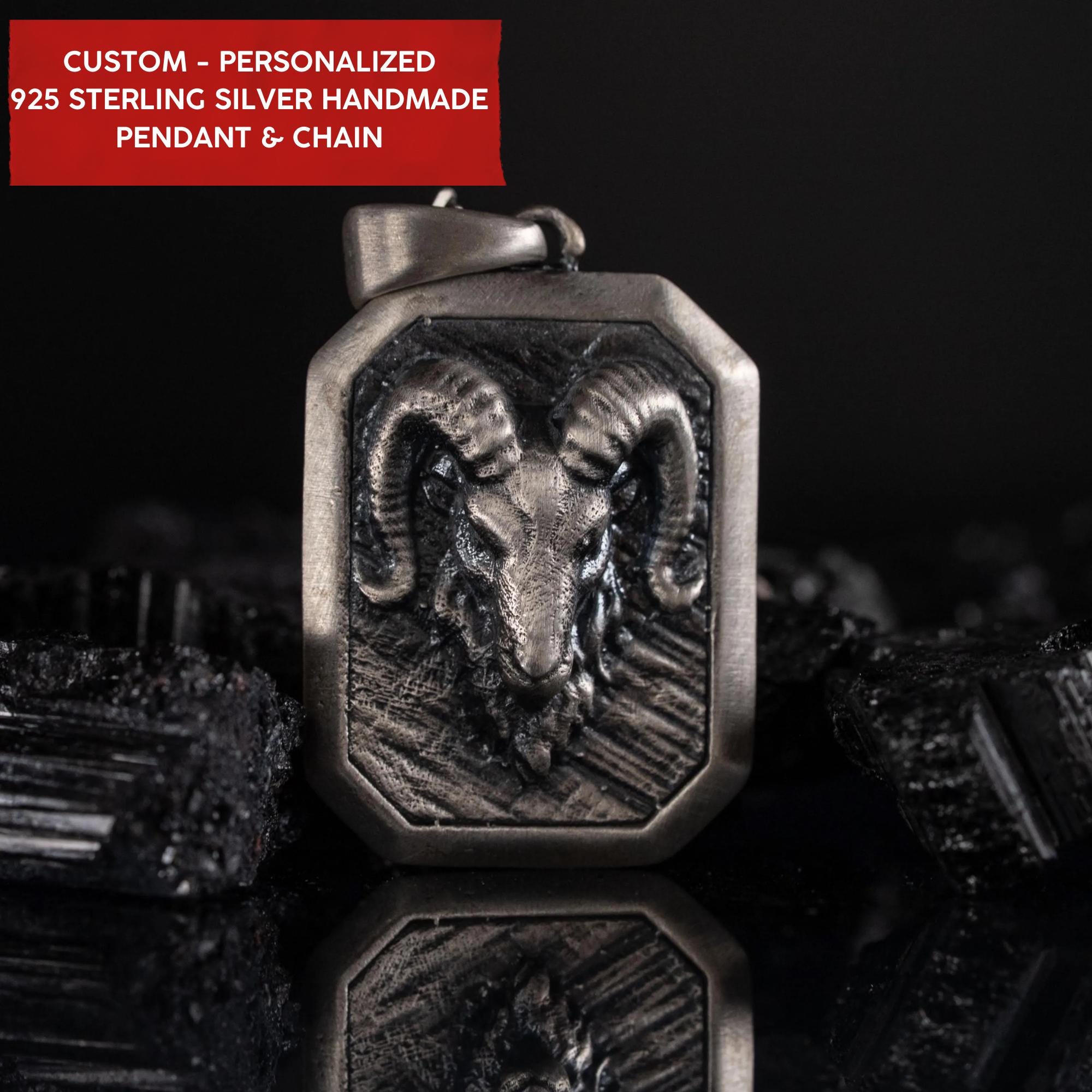 Custom Ram Skull Sterling Silver Necklace