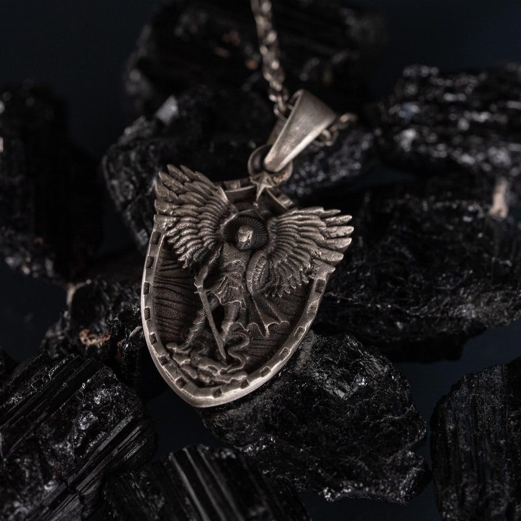 Personalized St. Michael Archangel Shield 925 Sterling Silver Necklace