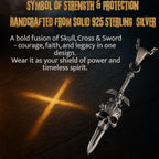 Skull Cross Sword 925 Sterling Silver Pendant Necklace