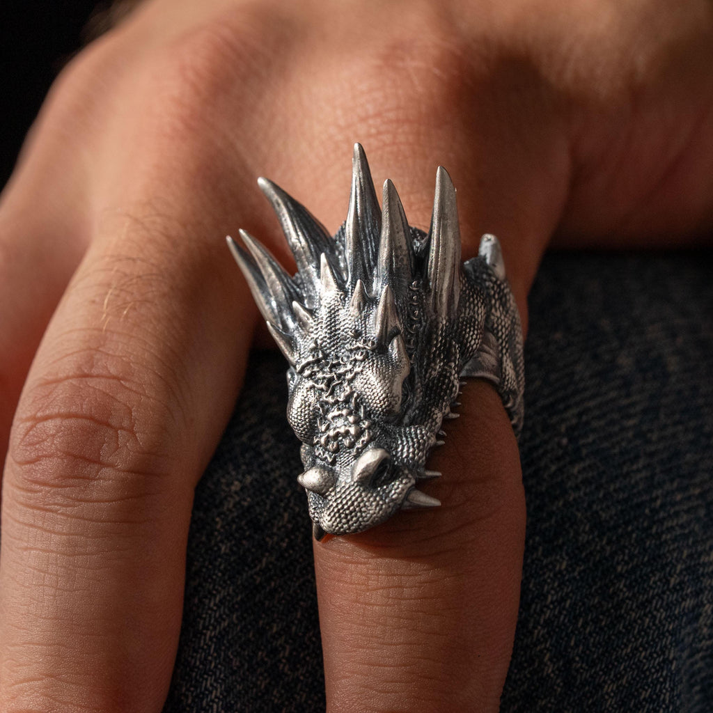 925 Sterling Silver Dragon Head Ring for Men
