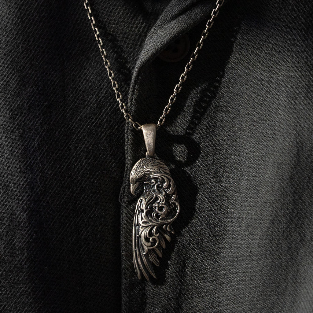925 Sterling Silver Raven Pendant Necklace
