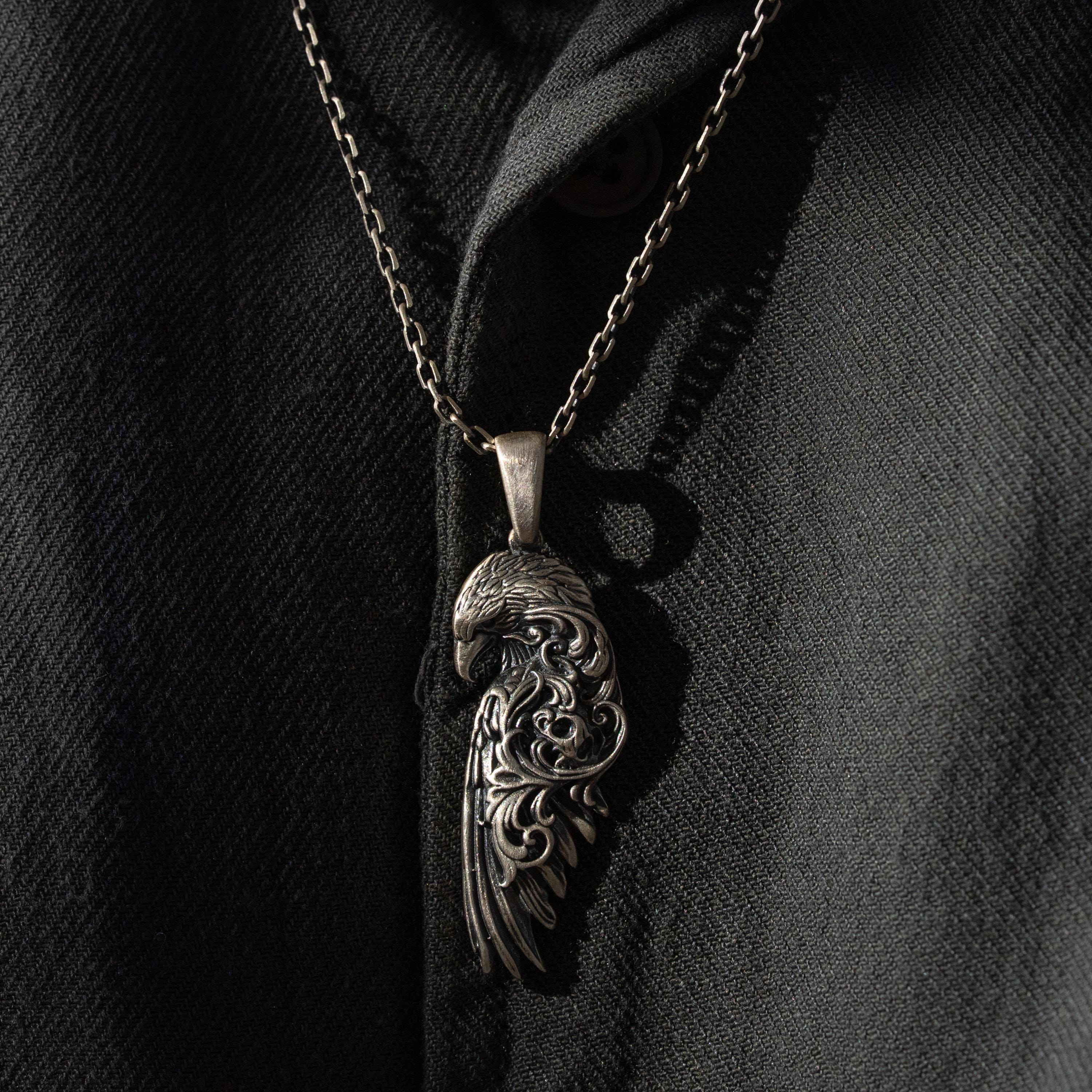 925 Sterling Silver Raven Pendant Necklace