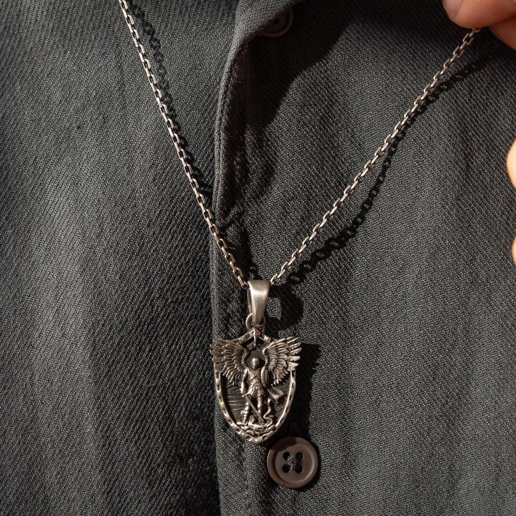 Personalized St. Michael Archangel Shield 925 Sterling Silver Necklace