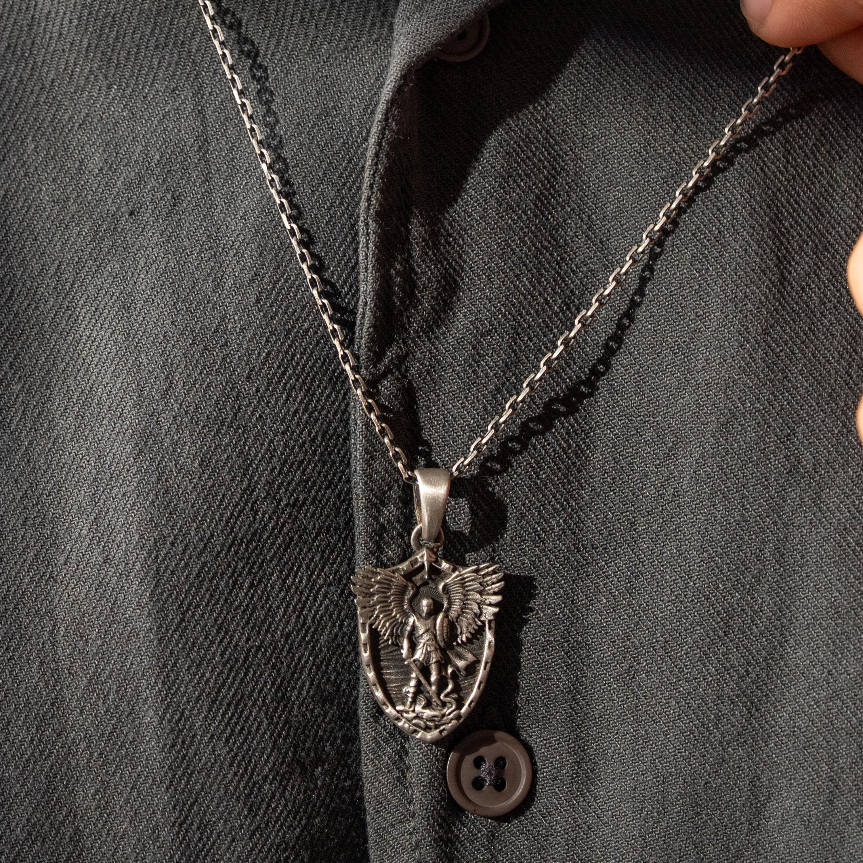 Personalized St. Michael Archangel Shield 925 Sterling Silver Necklace