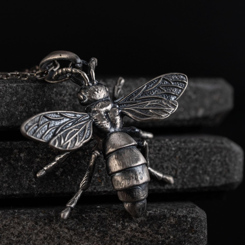 Queen Bee Necklace & Honeycomb Ring Handmade 925 Sterling Silver Set