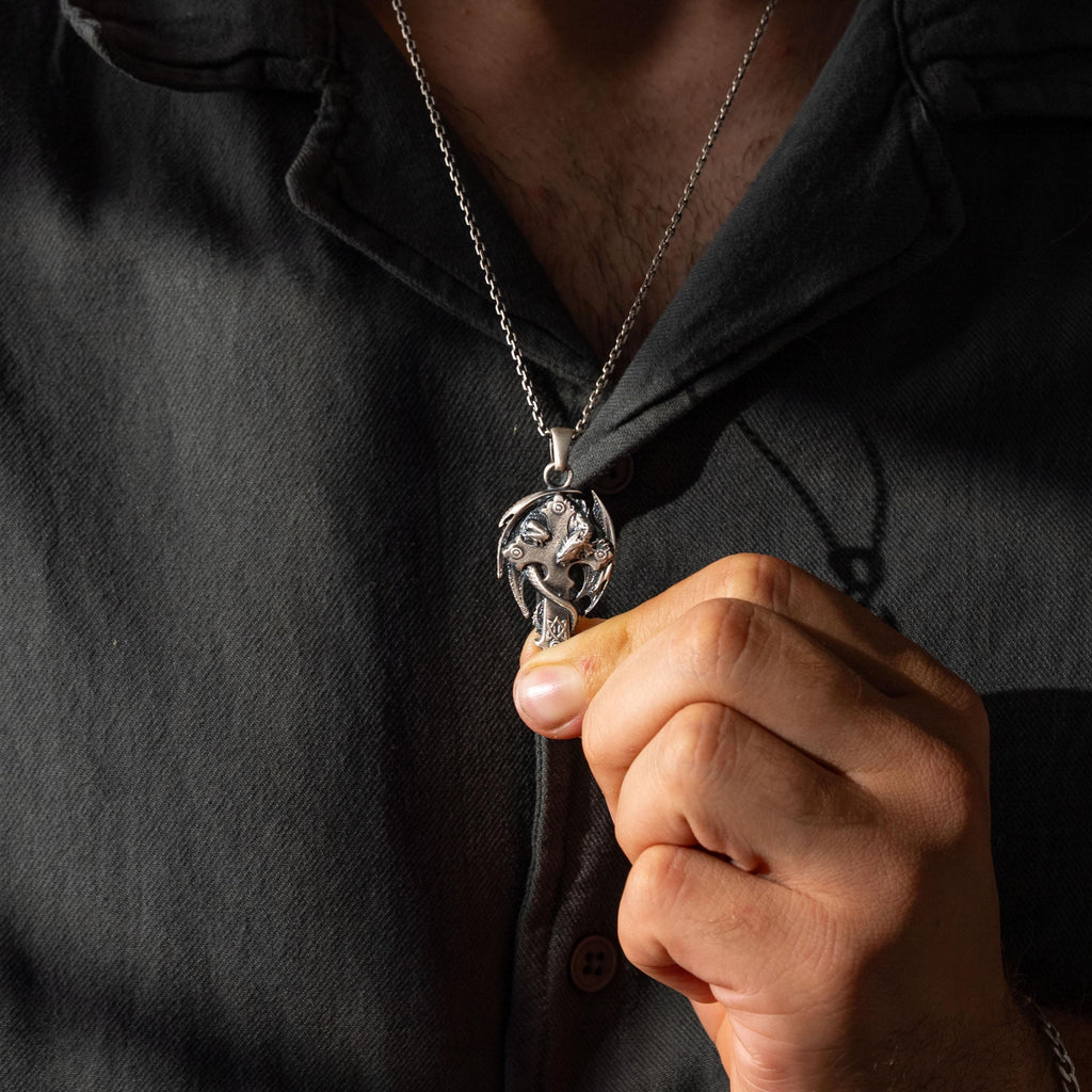 Dragon Cross 925 Sterling Silver Pendant Necklace