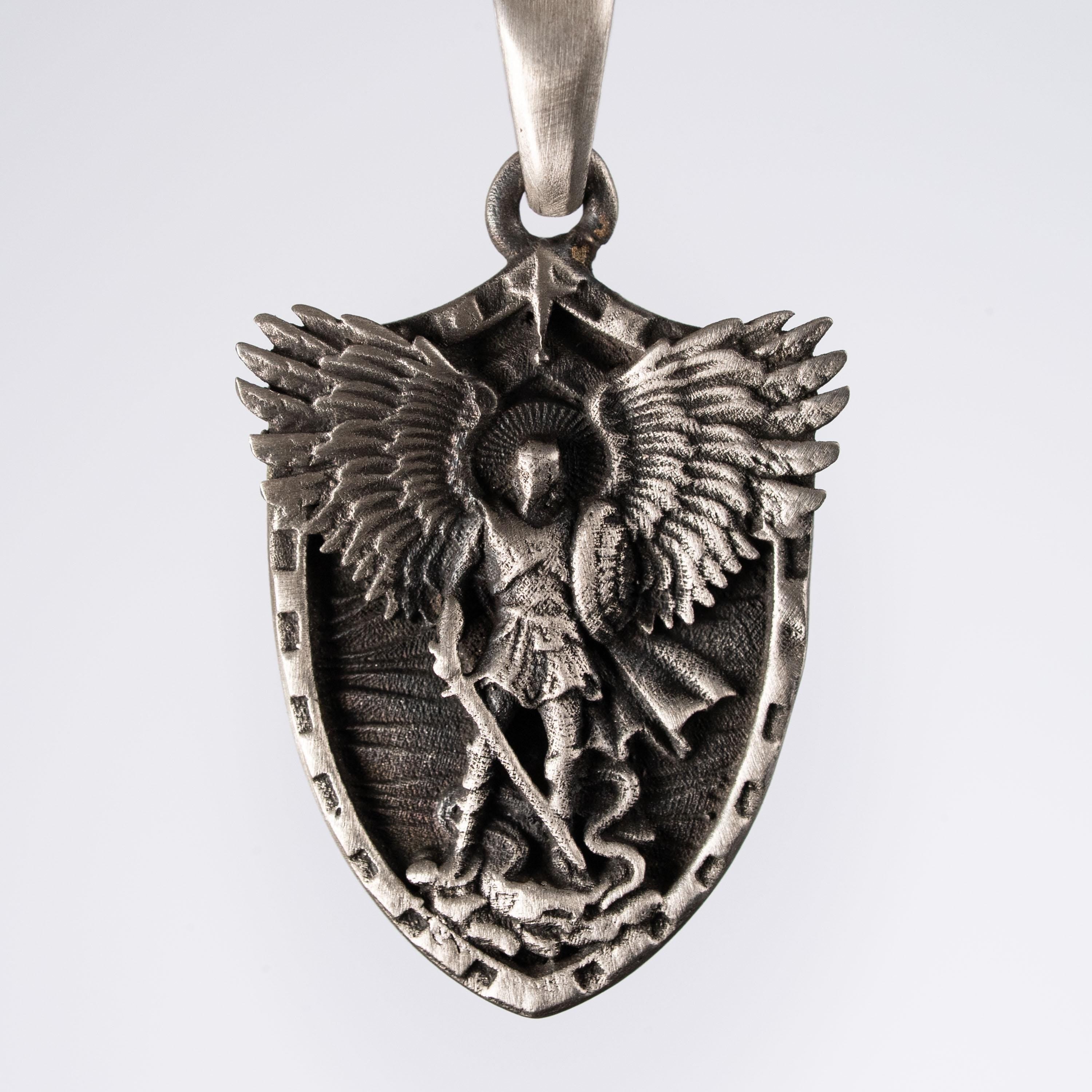 925 Sterling Silver St. Michael Archangel Shield Necklace – Unisex Protection Pendant