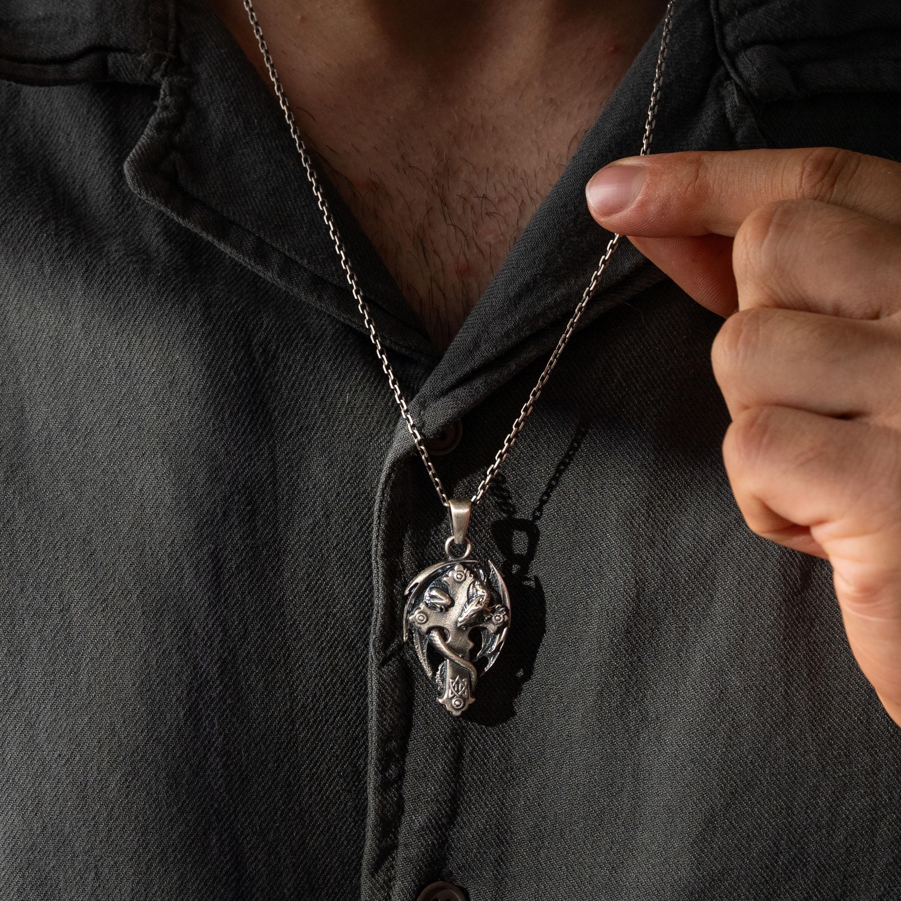 Dragon Cross 925 Sterling Silver Pendant Necklace