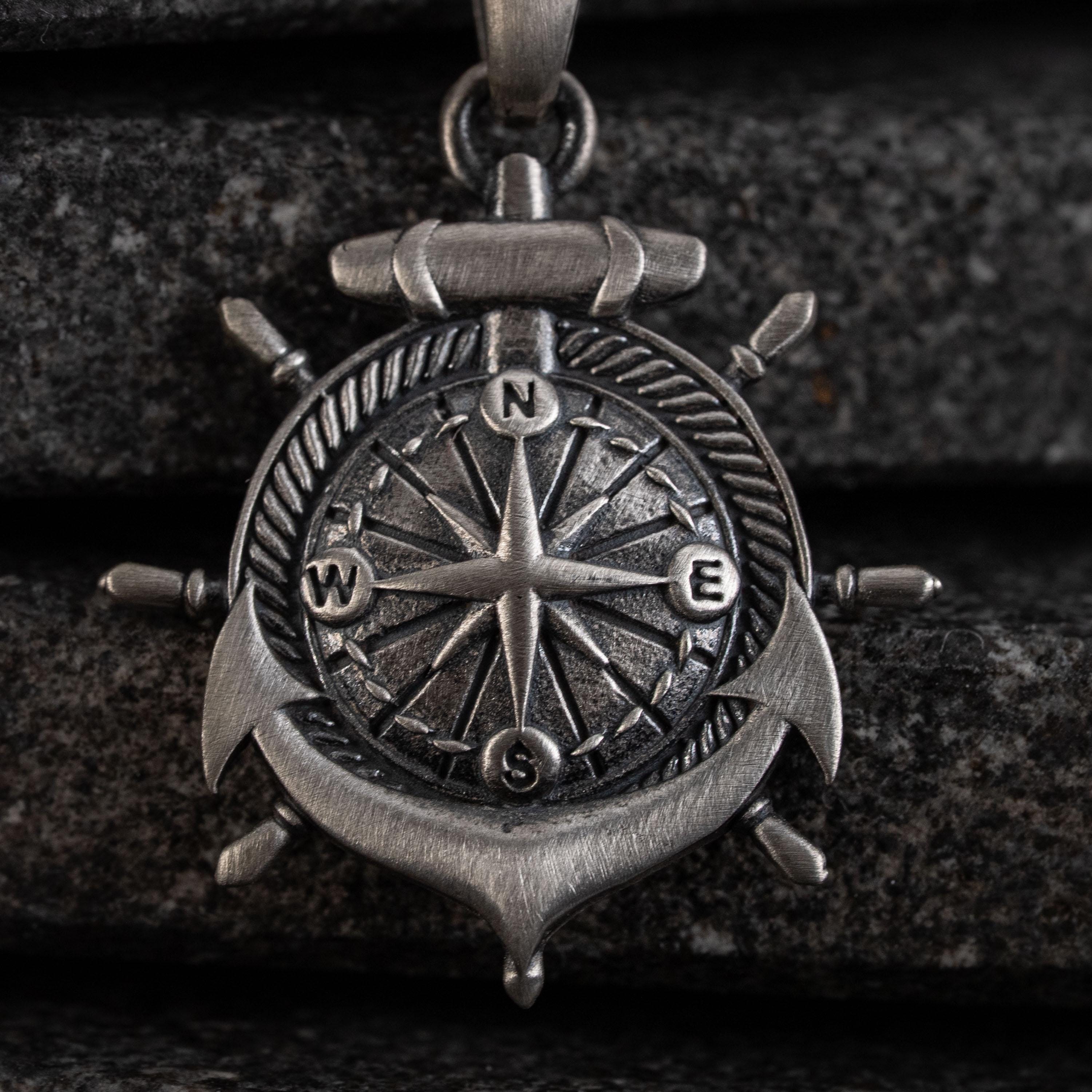 Unisex 925 Sterling Silver Compass & Anchor Jewelry Set