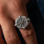 Viking Vegvisir Necklace & Helm of Awe Ring Set