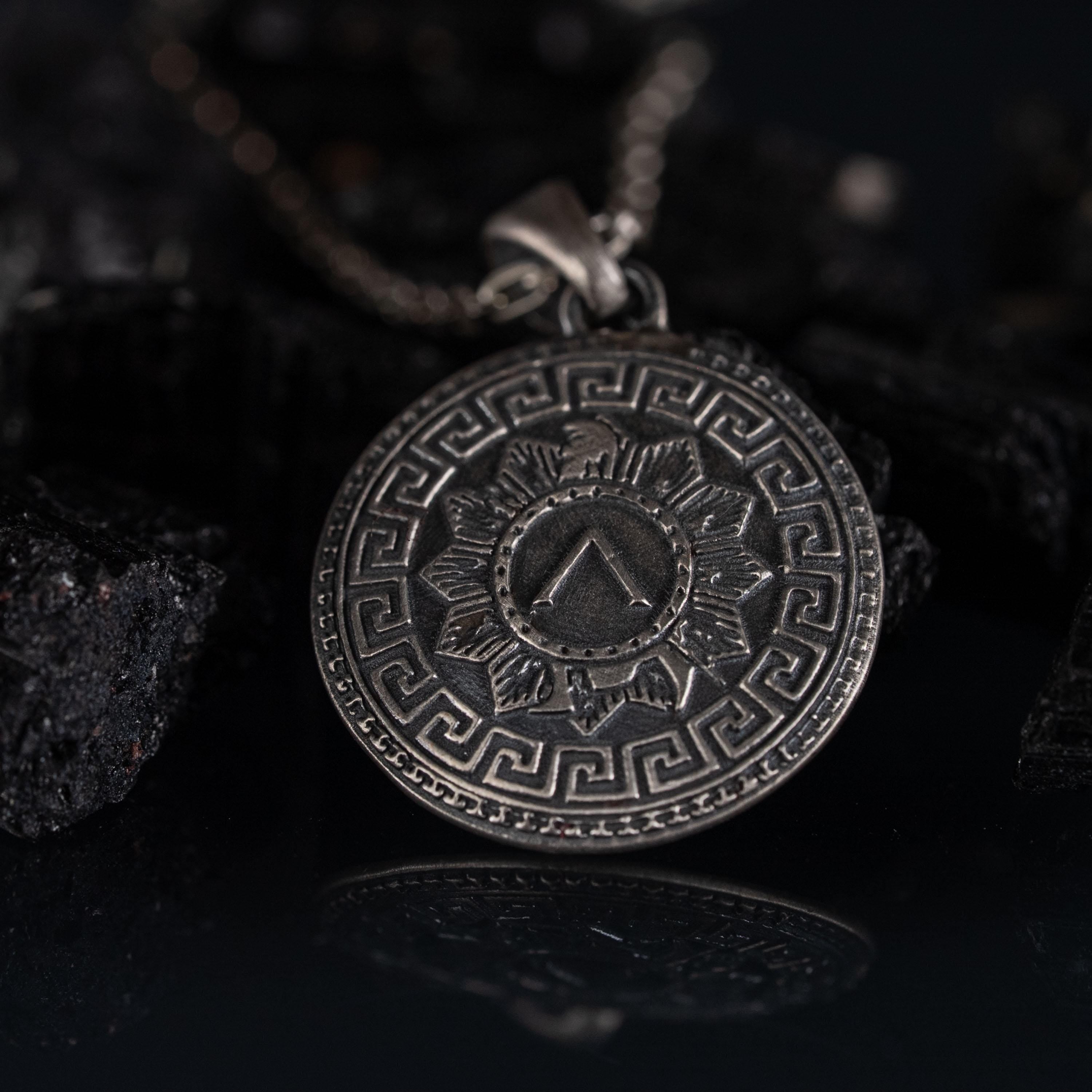 Personalized Spartan Shield 925 Sterling Silver Necklace
