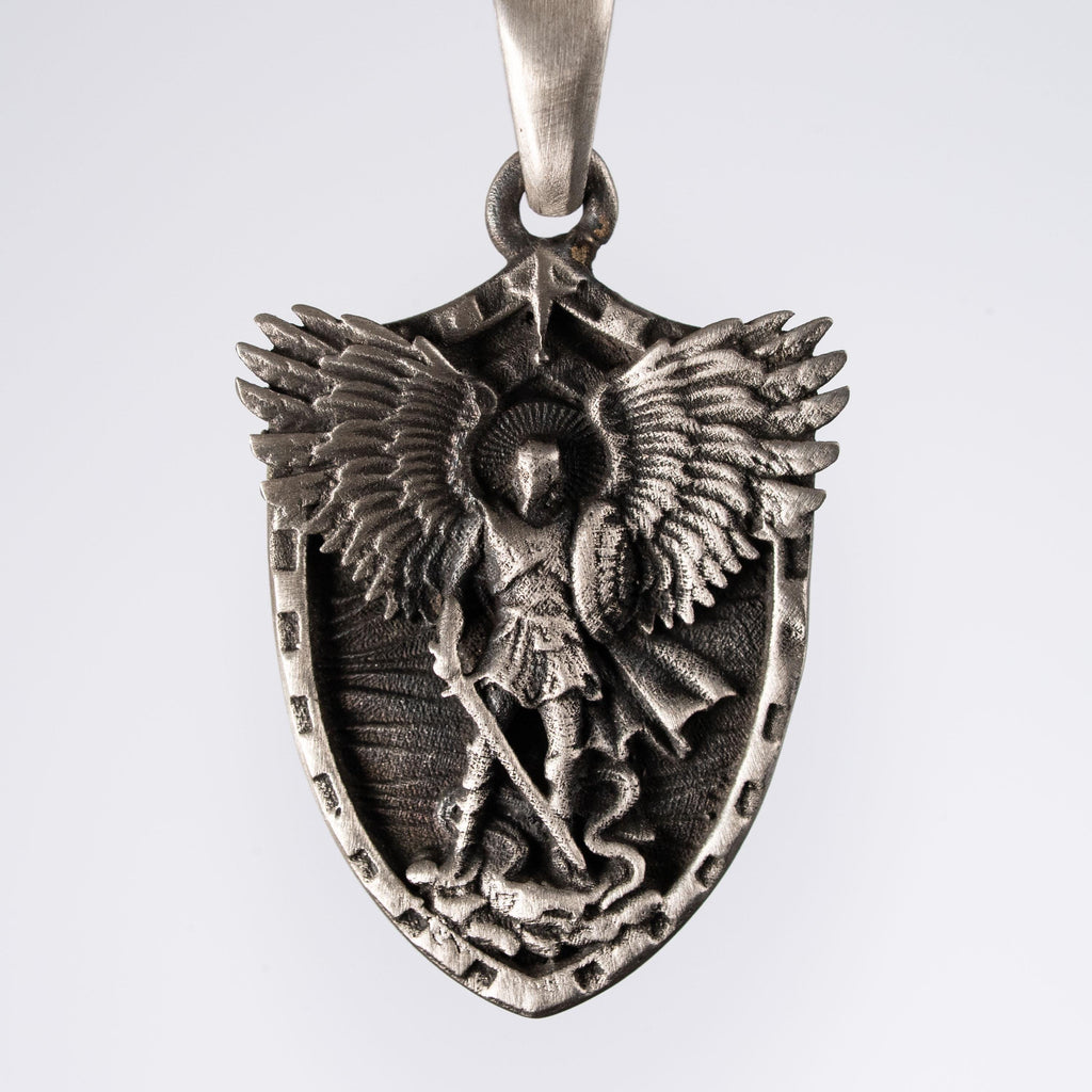 Personalized St. Michael Archangel Shield 925 Sterling Silver Necklace