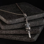 Skull Cross Sword 925 Sterling Silver Pendant Necklace