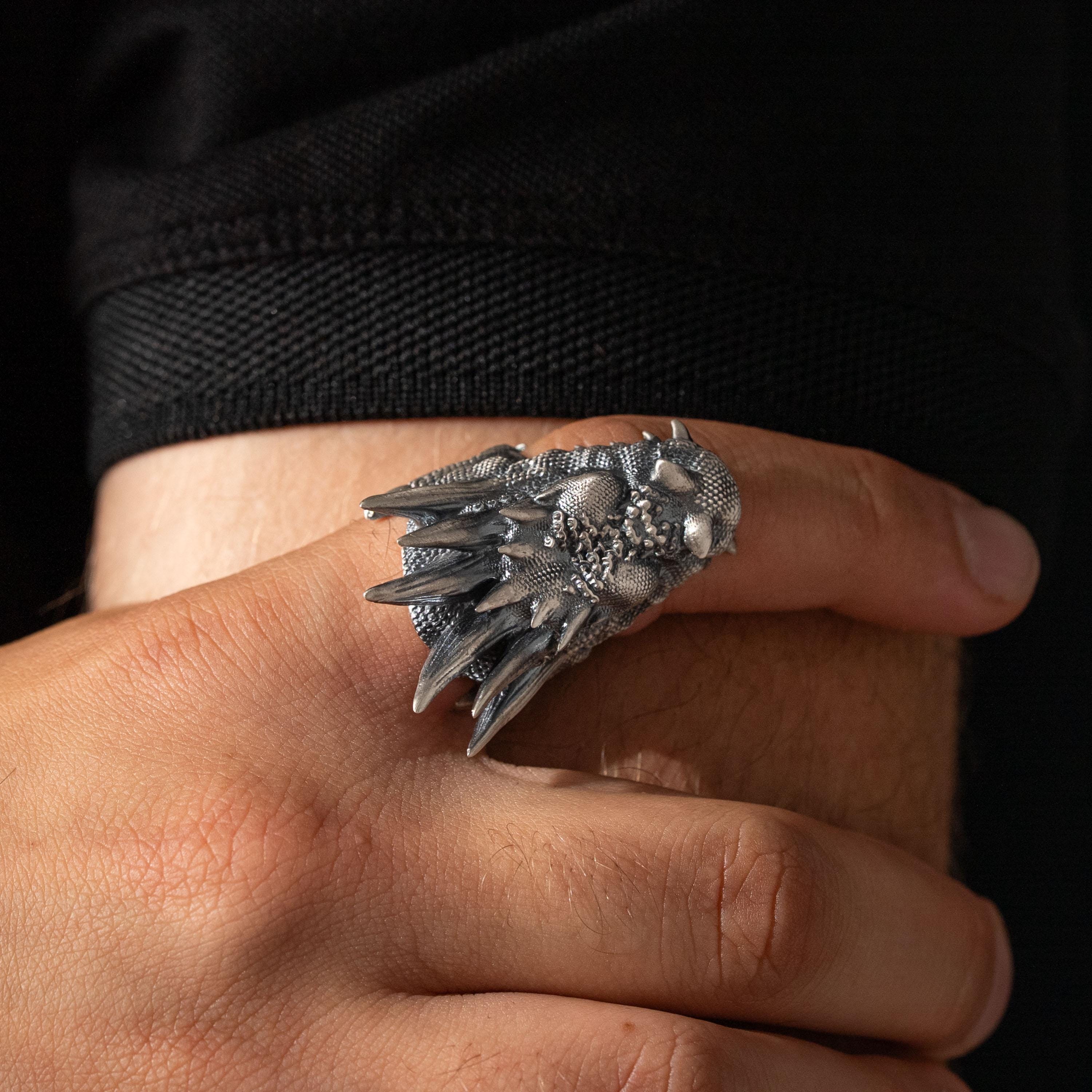 925 Sterling Silver Dragon Head Ring for Men