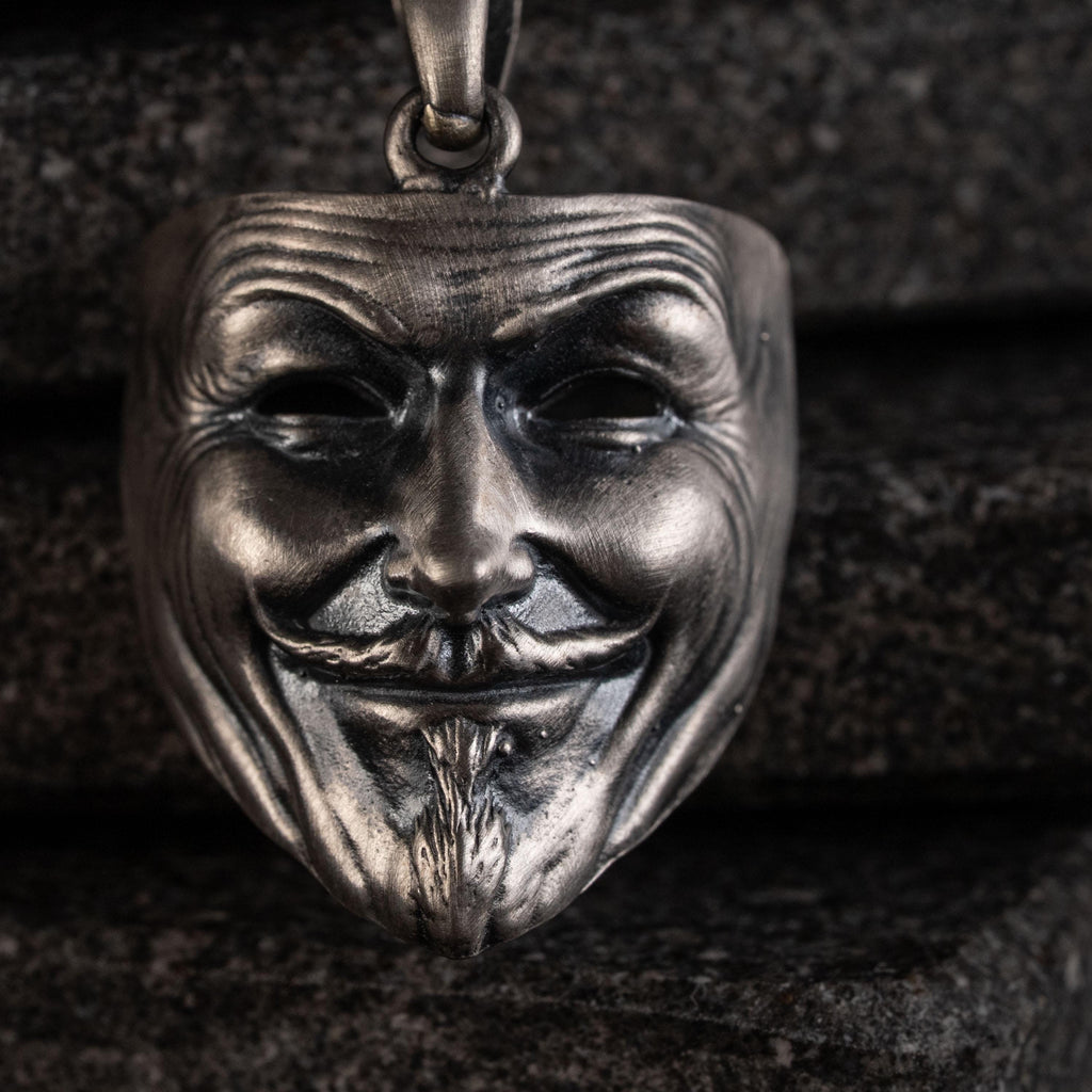 925 Sterling Silver Anonymous Mask Pendant Necklace