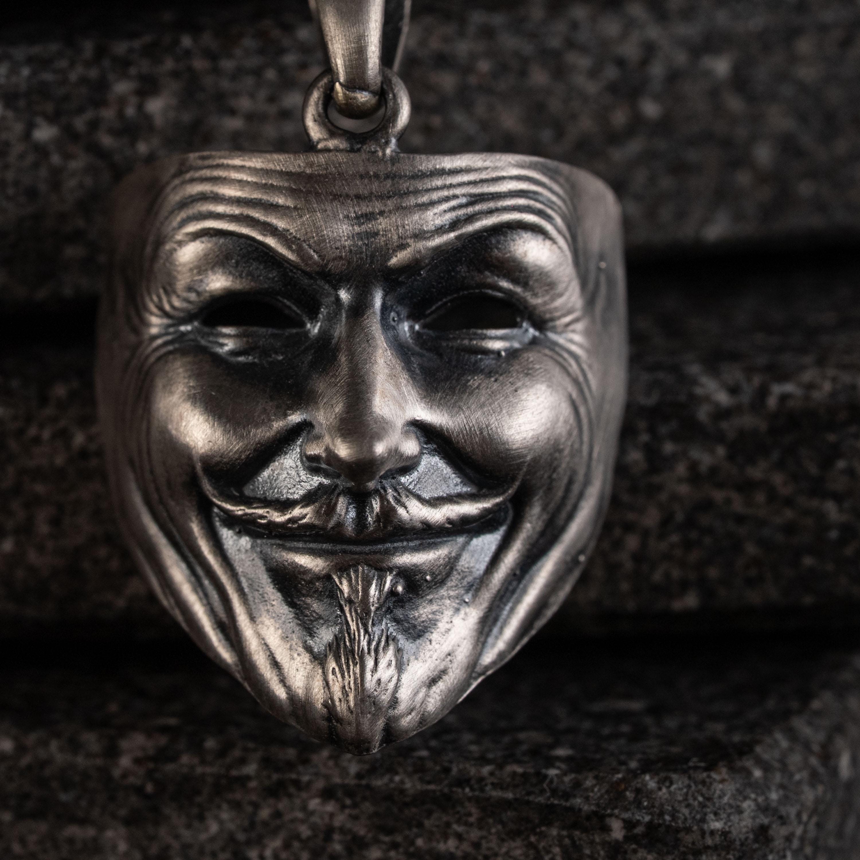 925 Sterling Silver Anonymous Mask Pendant Necklace
