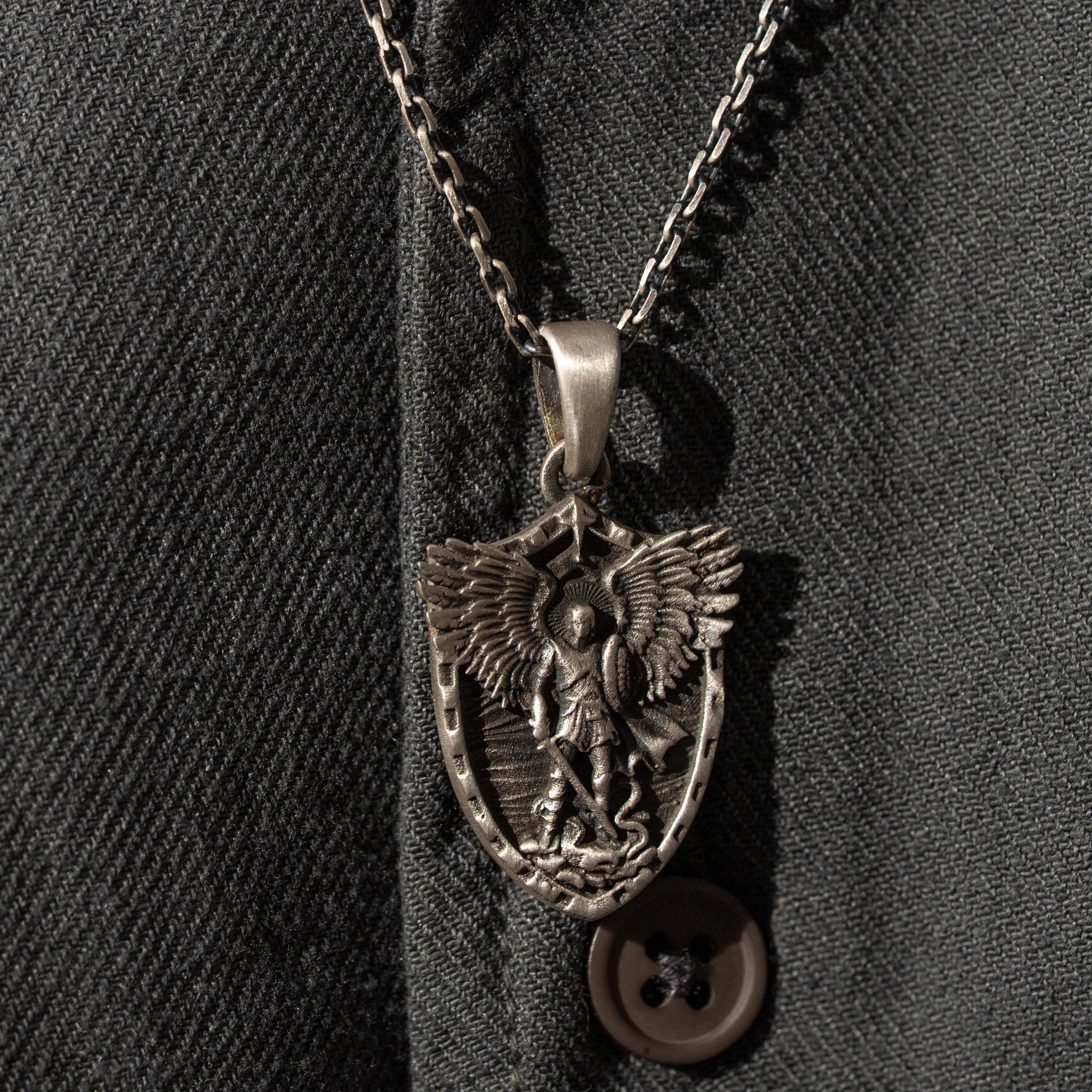 925 Sterling Silver St. Michael Archangel Shield Necklace – Unisex Protection Pendant