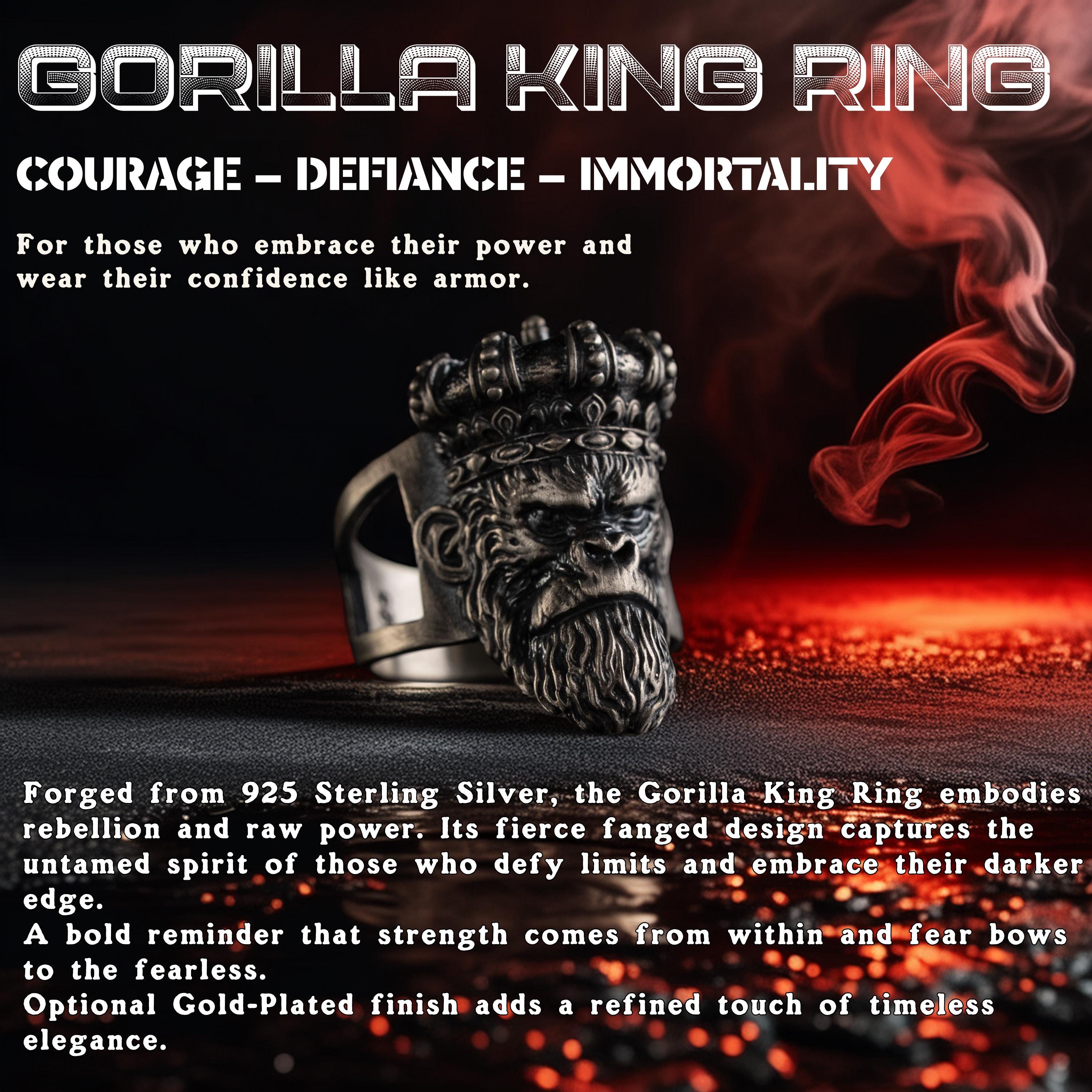 925 Sterling Silver Gorilla King Ring & Angry Gorilla Necklace Set