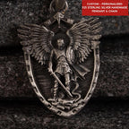 Personalized St. Michael Archangel Shield 925 Sterling Silver Necklace
