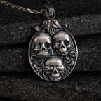 Three Wise Skull 925 Sterling Silver Pendant Necklace