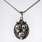 Three Wise Skull 925 Sterling Silver Pendant Necklace