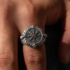 Viking Vegvisir Necklace & Helm of Awe Ring Set